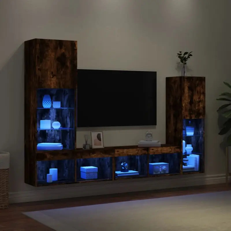 Zwevend TV meubel in Grijs Sonoma met RGB LED-verlichting - Gerookt eiken / 1 - Tv-meubels