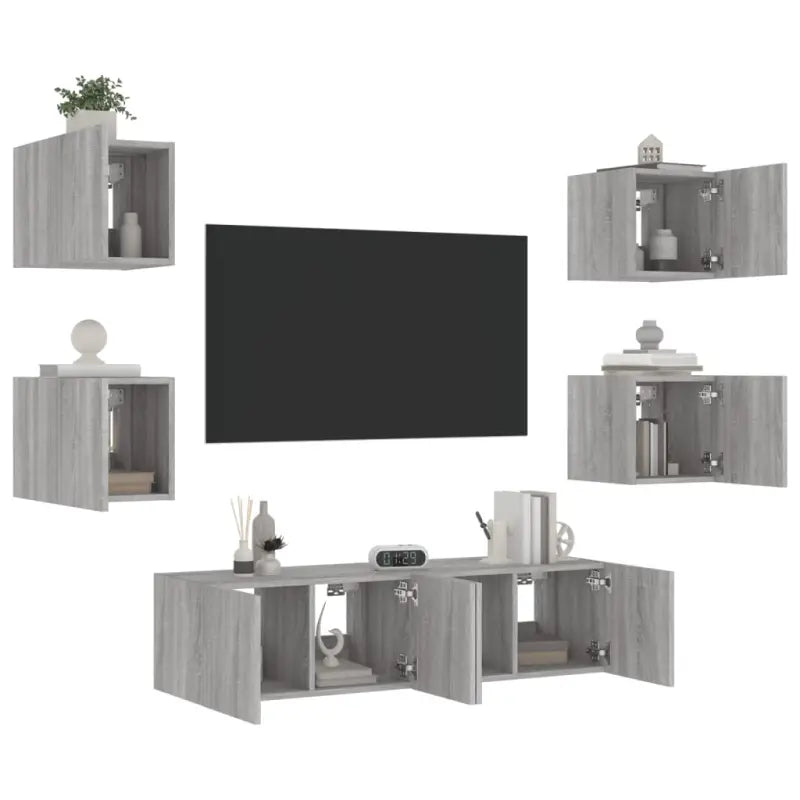 Zwevend tv-meubel in grijs sonoma met rgb led-verlichting - Tv-meubels