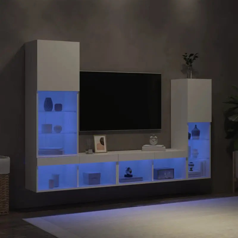 Zwevend TV meubel in Grijs Sonoma met RGB LED-verlichting - Wit / 1 - Tv-meubels