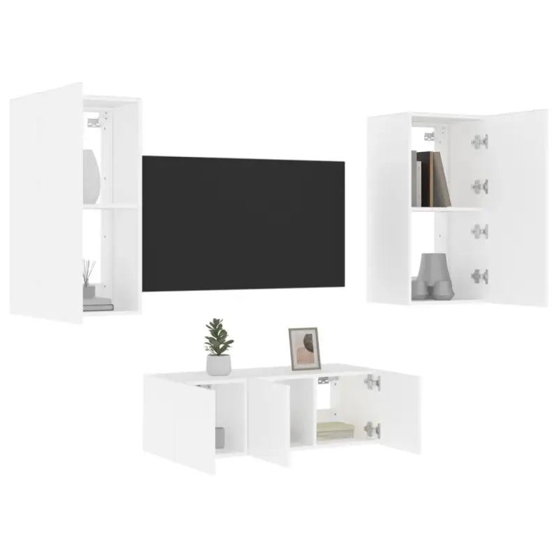 Zwevend tv-meubel met rgb led-verlichting en bewerkt hout - Tv-meubels