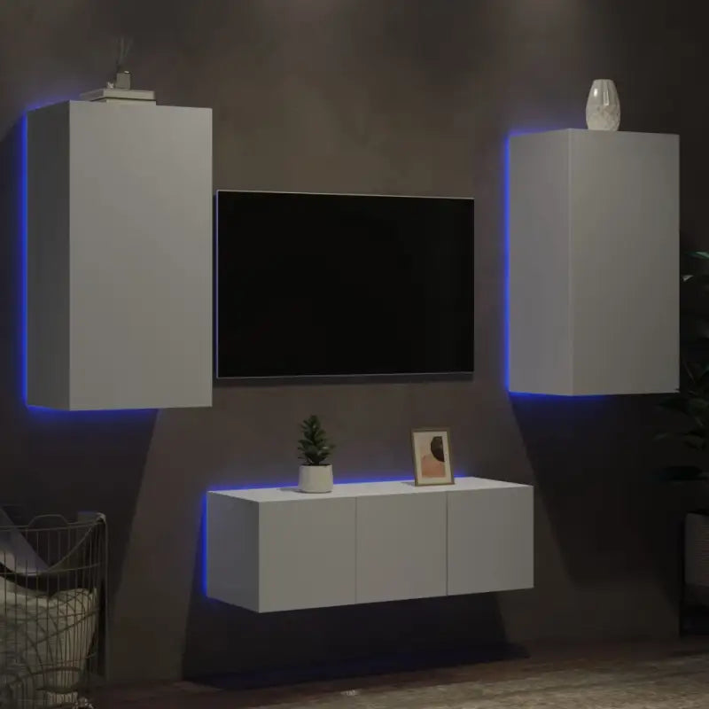 Zwevend tv-meubel met rgb led-verlichting en bewerkt hout - Tv-meubels