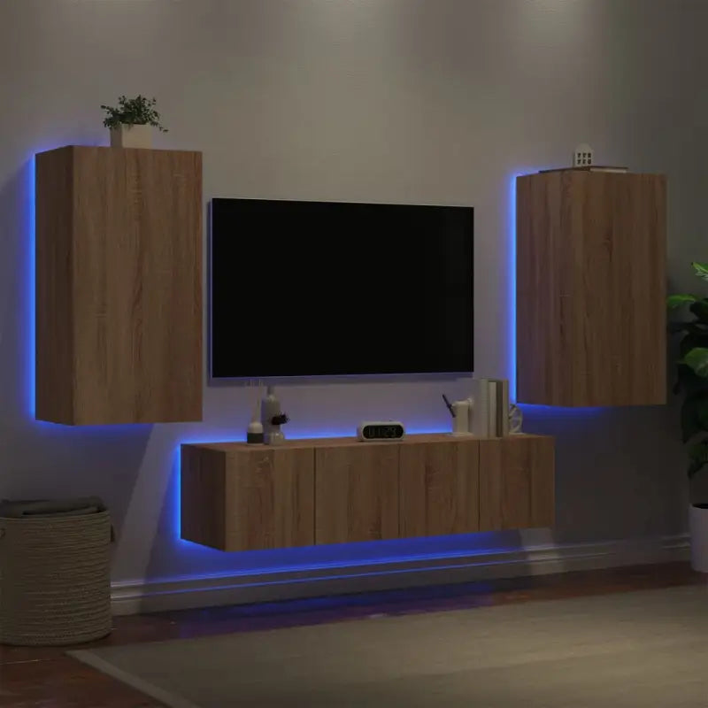 Zwevend tv-meubel met RGB LED-verlichting in Grijs Sonoma - Sonoma eiken / 1 - Tv-meubels
