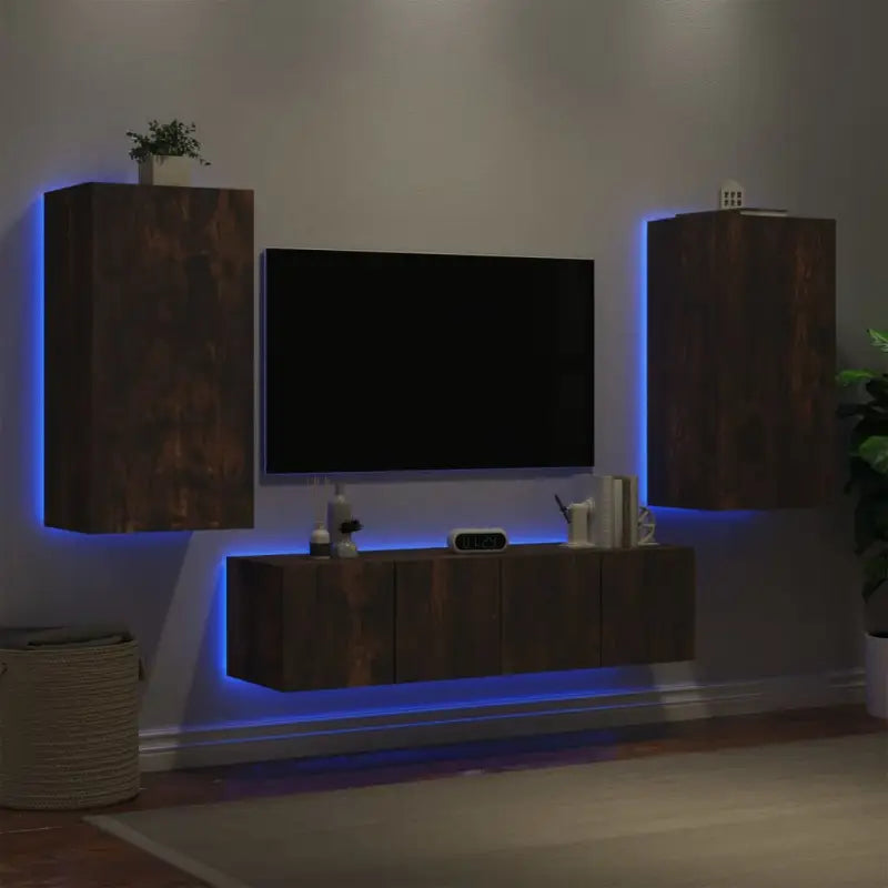 Zwevend tv-meubel met RGB LED-verlichting in Grijs Sonoma - Gerookt eiken / 1 - Tv-meubels