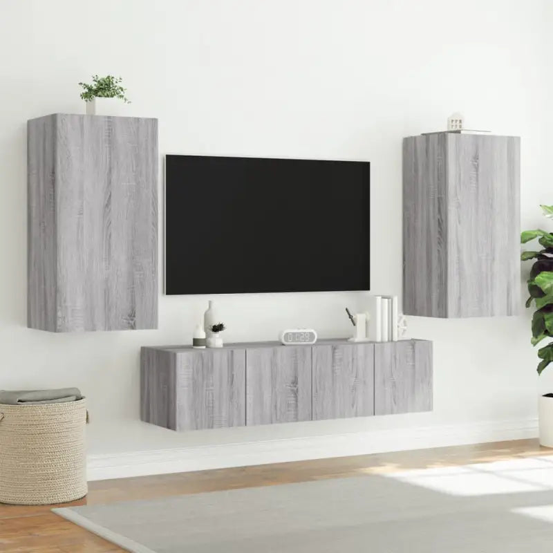 Zwevend tv-meubel met RGB LED-verlichting in Grijs Sonoma - Tv-meubels