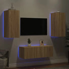 Zwevend tv-meubel met rgb led-verlichting van bewerkt hout - Sonoma eiken / 1 - Tv-meubels