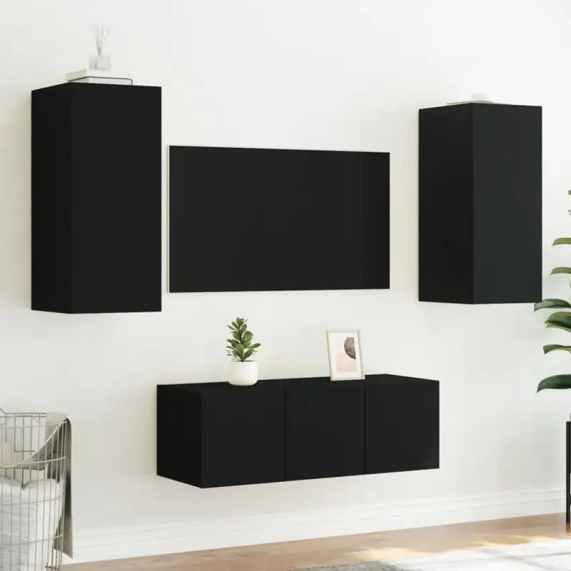 Zwevend tv-meubel met rgb led-verlichting van bewerkt hout - Tv-meubels