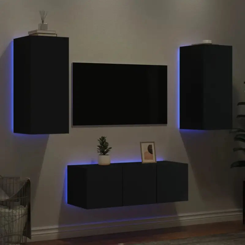 Zwevend tv-meubel met rgb led-verlichting van bewerkt hout - Tv-meubels