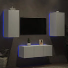 Zwevend tv-meubel met rgb led-verlichting van bewerkt hout - Wit / 1 - Tv-meubels