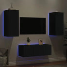 Zwevend tv-meubel met rgb led-verlichting van bewerkt hout - Zwart / 1 - Tv-meubels