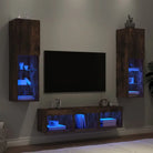Zwevend tv-meubel van bewerkt hout met rgb led-verlichting - Gerookt eiken / 5 - Tv-meubels
