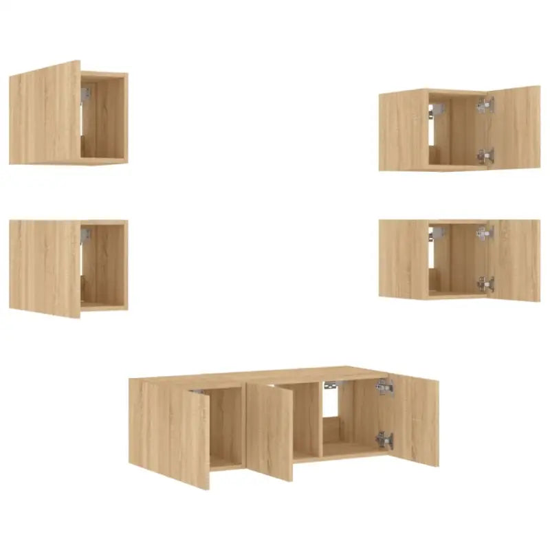 Zwevend Tv-Meubel van Bewerkt Hout met RGB LED-Verlichting - Tv-meubels