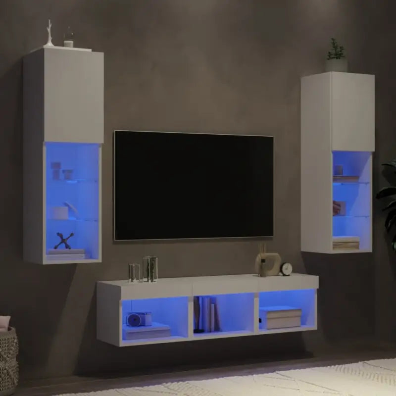 Zwevend tv-meubel van bewerkt hout met rgb led-verlichting - Tv-meubels