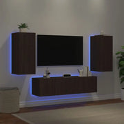 Zwevend tv-meubel van bewerkt hout met rgb led-verlichting - Tv-meubels