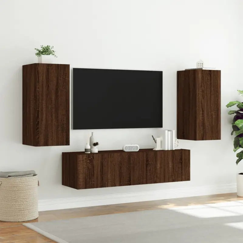 Zwevend tv-meubel van bewerkt hout met rgb led-verlichting - Tv-meubels