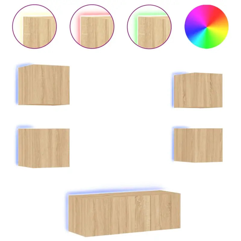 Zwevend Tv-Meubel van Bewerkt Hout met RGB LED-Verlichting - Tv-meubels
