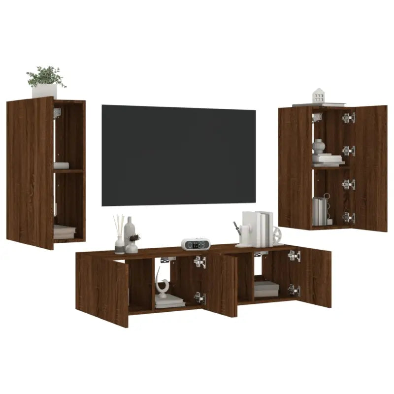 Zwevend tv-meubel van bewerkt hout met rgb led-verlichting - Tv-meubels