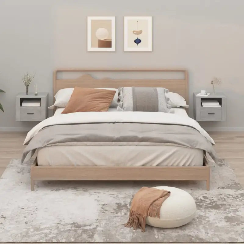 Zwevende nachtkastjes met elegant ontwerp en hoogwaardig bewerkt hout - Betongrijs / 2 - Nachtkastjes