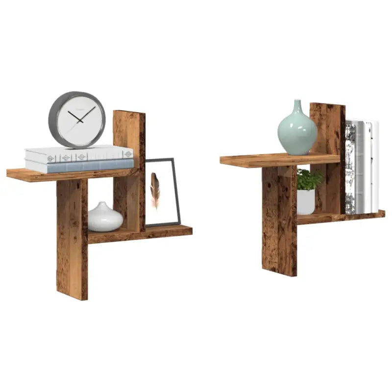 Zwevende schappen van bewerkt hout voor een stijlvolle muuropslag - Oud hout / 38 x 12 x 38 cm / 1 - Wandplanken