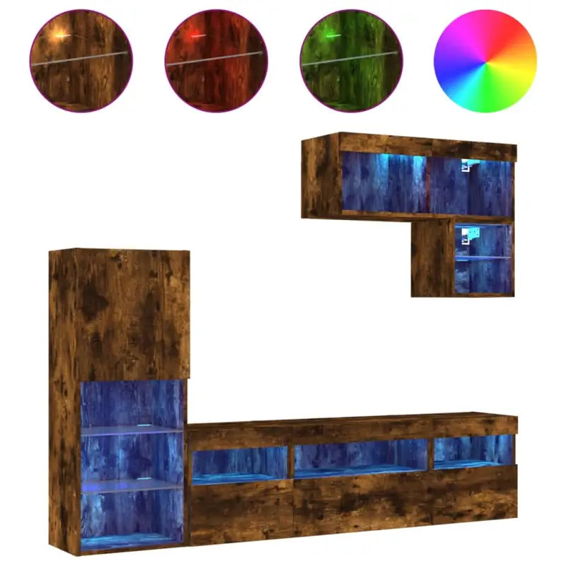 Zwevende tv-meubel met RGB LED-verlichting van bewerkt hout - Tv-meubels