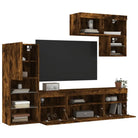 Zwevende tv-meubel met RGB LED-verlichting van bewerkt hout - Tv-meubels