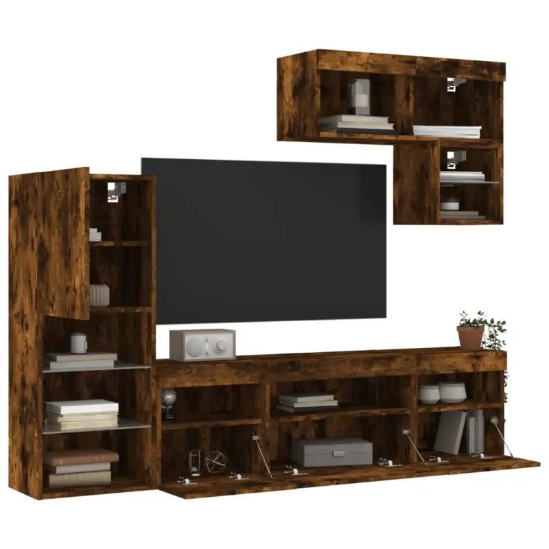 Zwevende tv-meubel met RGB LED-verlichting van bewerkt hout - Tv-meubels