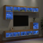 Zwevende tv-meubel van bewerkt hout met rgb led-verlichting - Sonoma eiken / 1 - Tv-meubels