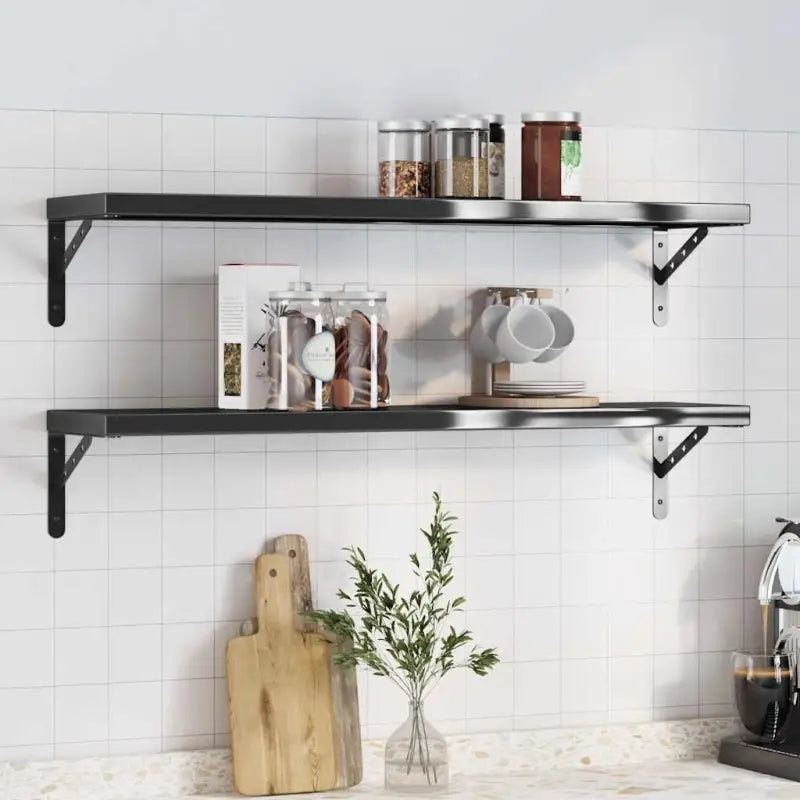 Zwevende wandplank van roestvrijstaal voor diverse ruimtes - Zwart / 100 x 23.5 x 3 cm / 1 - Wandplanken