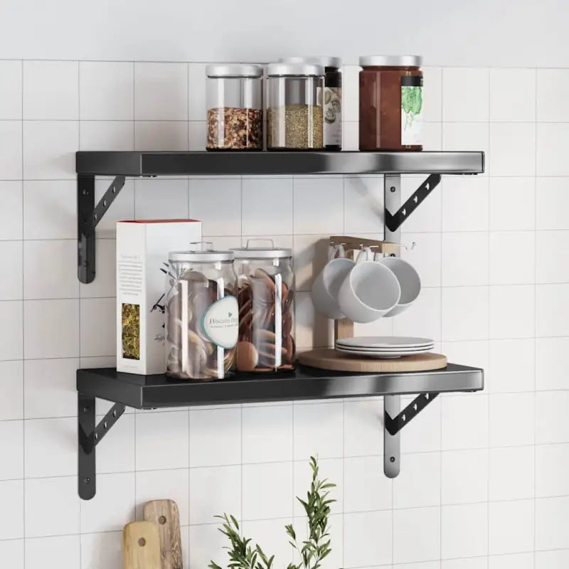 Zwevende wandplank van roestvrijstaal voor diverse ruimtes - Zwart / 50 x 23.5 x 3 cm / 1 - Wandplanken